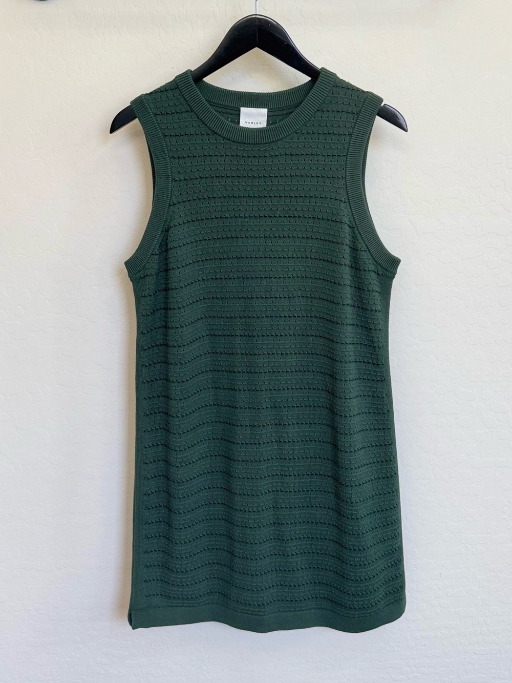 Varley Mindy Contrast Stitch Knit Shift Mini Dress Cilantro Green Medium EUC